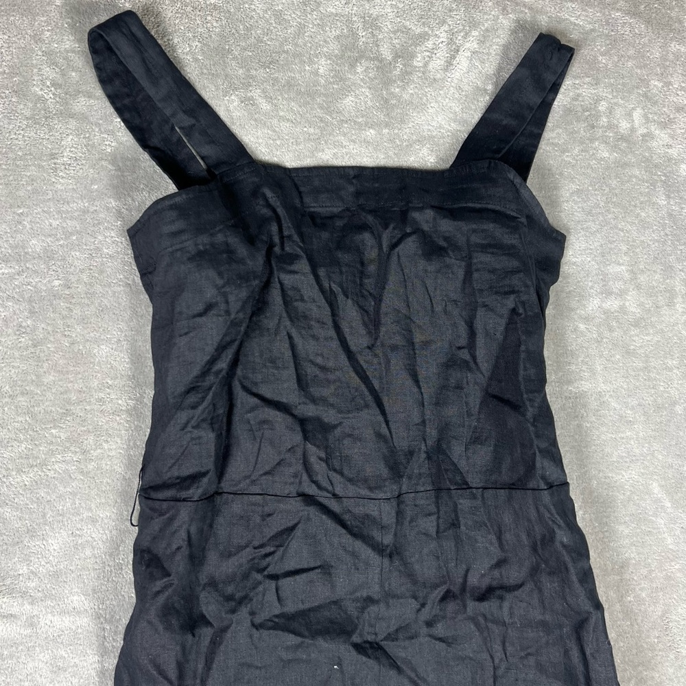Quince Jumpsuit Womens Medium Black European Linen Square Neck Minimalist Sleek - Picture 6 of 13